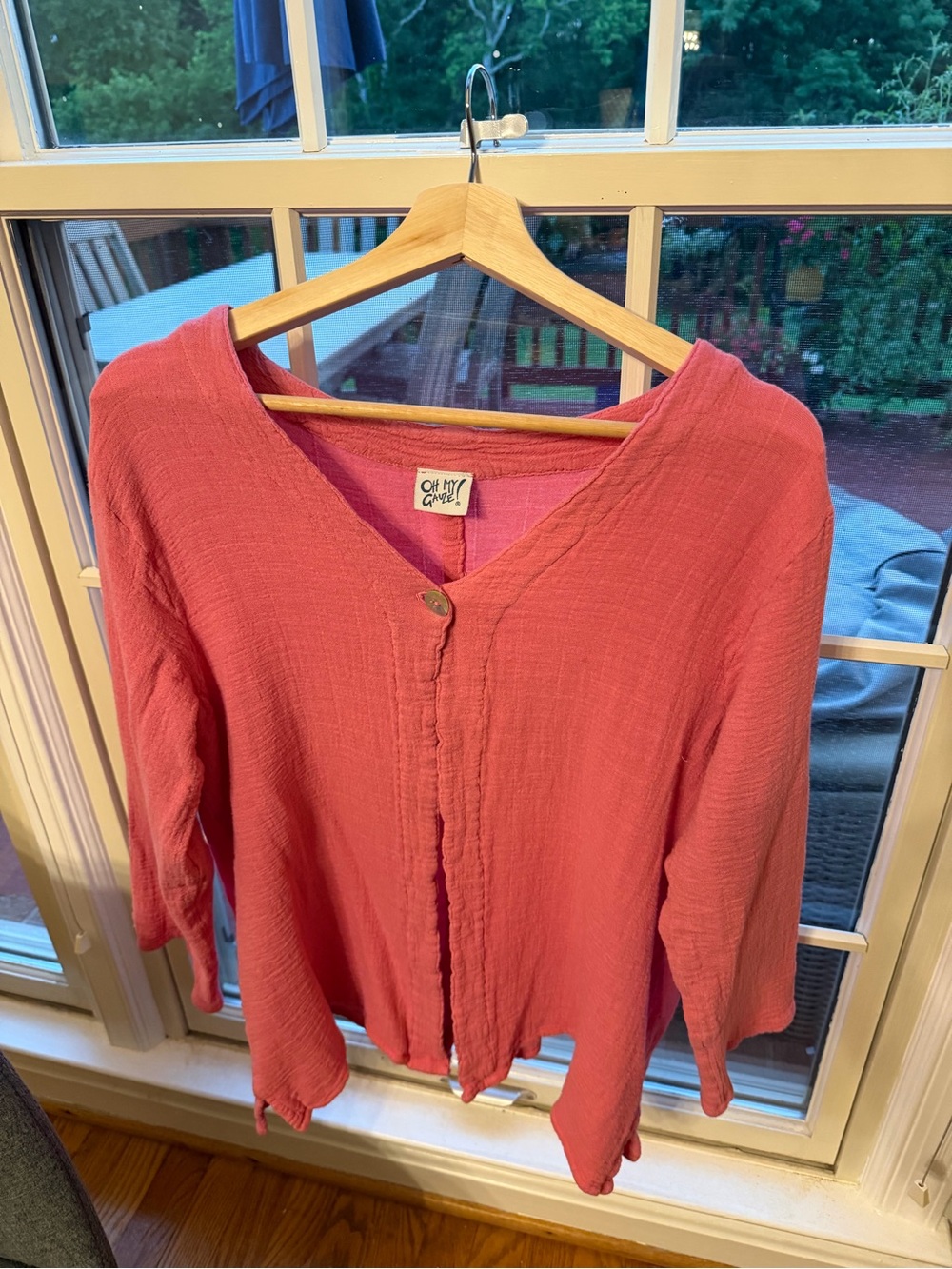 Oh My Gauze! Coral Button-Front Gauze Tunic